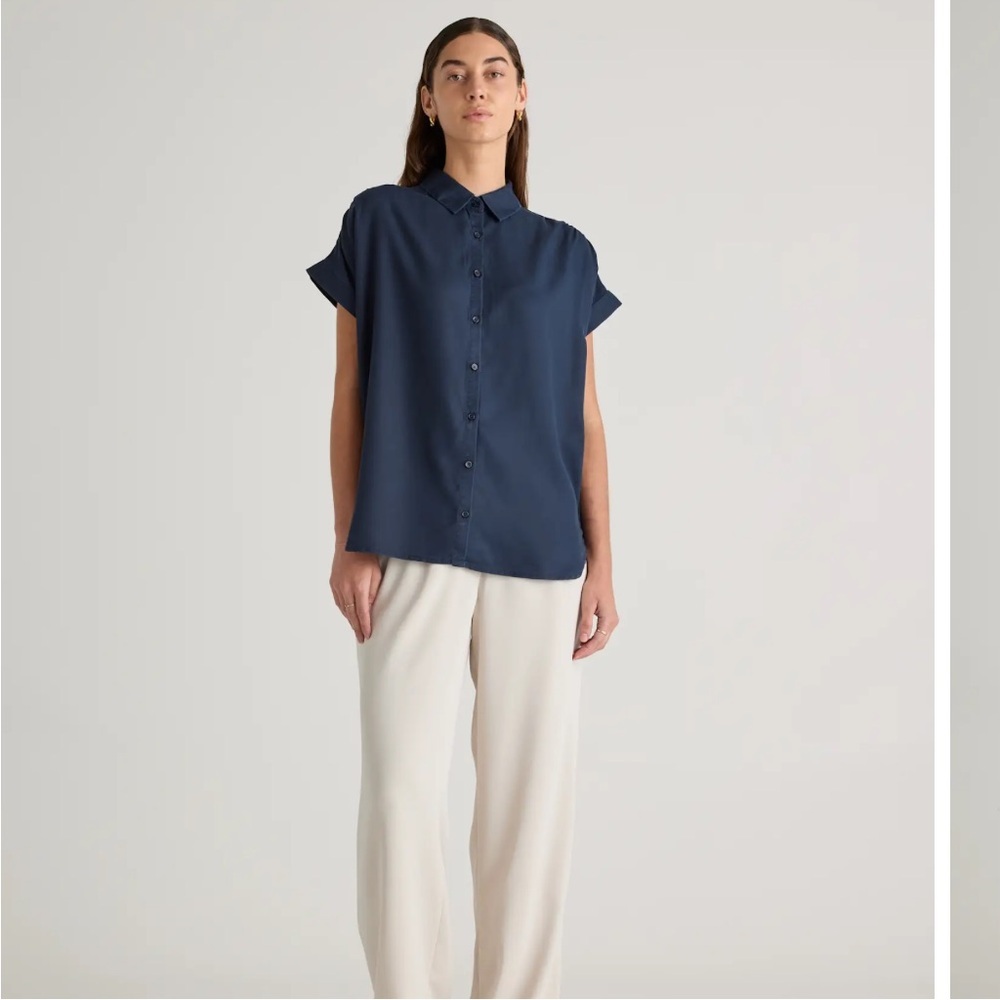 Quince Vintage Wash Tencel Camp Shirt in midnight blue size XS